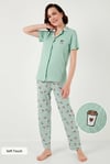 Lela Regular Fit Gömlek Yaka Kısa Kollu Kadın Pijama Takımı 65740102 Mint-Bej