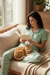 Lela Regular Fit Gömlek Yaka Kısa Kollu Kadın Pijama Takımı 65740102 Mint-Bej