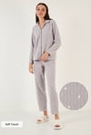 Lela Regular Fit Gömlek Yaka Önden Düğmeli Polar Kadın Pijama Takımı 6571009W4 GRİ