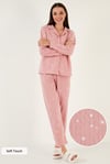 Lela Regular Fit Gömlek Yaka Önden Düğmeli Polar Kadın Pijama Takımı 6571009W4 PUDRA