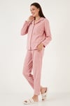 Lela Regular Fit Gömlek Yaka Önden Düğmeli Polar Kadın Pijama Takımı 6571009W4 PUDRA