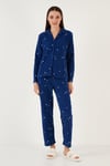 Lela Regular Fit Gömlek Yaka Önden Düğmeli Polar Kadın Pijama Takımı 6571009W4 LACİVERT
