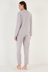 Lela Regular Fit Gömlek Yaka Önden Düğmeli Polar Kadın Pijama Takımı 6571009W4 GRİ