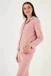 Lela Regular Fit Gömlek Yaka Önden Düğmeli Polar Kadın Pijama Takımı 6571009W4 PUDRA