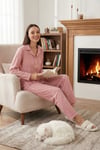 Lela Regular Fit Gömlek Yaka Önden Düğmeli Polar Kadın Pijama Takımı 6571009W4 PUDRA