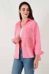 Lela Regular Fit Güpürlü Cep Detaylı Uzun Kollu Bayan Gömlek 6773215 Şeker Pembe