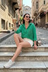 Lela Regular Fit Güpürlü Cep Detaylı Uzun Kollu Bayan Gömlek 6773215 YEŞİL