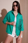 Lela Regular Fit Güpürlü Cep Detaylı Uzun Kollu Bayan Gömlek 6773215 YEŞİL