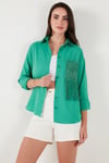 Lela Regular Fit Güpürlü Cep Detaylı Uzun Kollu Bayan Gömlek 6773215 YEŞİL
