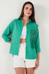 Lela Regular Fit Güpürlü Cep Detaylı Uzun Kollu Bayan Gömlek 6773215 YEŞİL