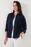 Lela Regular Fit Güpürlü Cep Detaylı Uzun Kollu Bayan Gömlek 6773215 LACİVERT