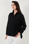 Lela Regular Fit Güpürlü Cep Detaylı Uzun Kollu Bayan Gömlek 6773215 SİYAH