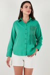 Lela Regular Fit Güpürlü Cep Detaylı Uzun Kollu Bayan Gömlek 6773215 YEŞİL