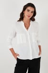 Lela Regular Fit Hakim Yaka Bayan Gömlek 67044872S4 EKRU