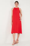 Lela Regular Fit Halter Yaka Midi Boy Kadın Elbise 67810049 NAR ÇİÇEĞİ