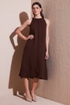 Lela Regular Fit Halter Yaka Midi Boy Kadın Elbise 67810049 KAHVE