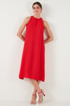 Lela Regular Fit Halter Yaka Midi Boy Kadın Elbise 67810049 NAR ÇİÇEĞİ