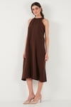Lela Regular Fit Halter Yaka Midi Boy Kadın Elbise 67810049 KAHVE
