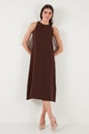 Lela Regular Fit Halter Yaka Midi Boy Kadın Elbise 67810049 KAHVE