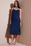 Lela Regular Fit İp Askılı Yırtmaç Detaylı Midi Bayan Elbise 5866128 LACİVERT