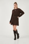 Lela Regular Fit Kayık Yaka Dantel Detaylı Mini Boy Triko Bayan Elbise 59135527 KAHVE