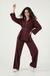 Lela Regular Fit Kemer Detaylı Fermuarlı Geniş Paçalı Bayan Takım 6928879 BORDO