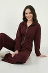 Lela Regular Fit Kemer Detaylı Fermuarlı Geniş Paçalı Bayan Takım 6928879 BORDO