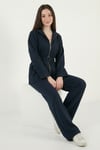 Lela Regular Fit Kemer Detaylı Fermuarlı Geniş Paçalı Bayan Takım 6928879 LACİVERT