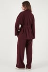 Lela Regular Fit Kemer Detaylı Fermuarlı Geniş Paçalı Bayan Takım 6928879 BORDO