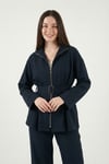 Lela Regular Fit Kemer Detaylı Fermuarlı Geniş Paçalı Bayan Takım 6928879 LACİVERT