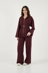 Lela Regular Fit Kemer Detaylı Fermuarlı Geniş Paçalı Bayan Takım 6928879 BORDO