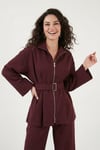 Lela Regular Fit Kemer Detaylı Fermuarlı Geniş Paçalı Bayan Takım 6928879 BORDO