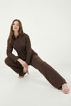 Lela Regular Fit Klasik Yaka Belden Oturan Gömlek Bayan Takım 6928872 KAHVE