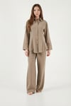 Lela Regular Fit Klasik Yaka Belden Oturan Gömlek Bayan Takım 6928872 HAKİ