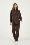 Lela Regular Fit Klasik Yaka Belden Oturan Gömlek Bayan Takım 6928872 KAHVE