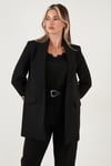 Lela Regular Fit Klasik Yaka Desenli Astar Detaylı Blazer Bayan Ceket 6839227 SİYAH