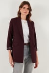 Lela Regular Fit Klasik Yaka Desenli Astar Detaylı Blazer Bayan Ceket 6839227 MÜRDÜM