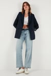 Lela Regular Fit Klasik Yaka Desenli Astar Detaylı Blazer Bayan Ceket 6839227 LACİVERT