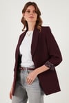 Lela Regular Fit Klasik Yaka Desenli Astar Detaylı Blazer Bayan Ceket 6839227 MÜRDÜM