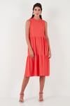 Lela Regular Fit Kolsuz Midi Bayan Elbise 5865658 KOYU ORANJ