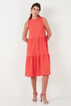 Lela Regular Fit Kolsuz Midi Bayan Elbise 5865658 KOYU ORANJ