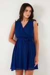 Lela Regular Fit Kruvaze Yaka Bağlama Detaylı Şifon Mini Boy Bayan Elbise 6789075 SAKS