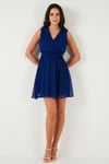 Lela Regular Fit Kruvaze Yaka Bağlama Detaylı Şifon Mini Boy Bayan Elbise 6789075 SAKS