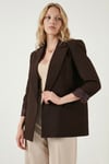 Lela Regular Fit Kruvaze Yaka Desenli Astar Detaylı Kadın Ceket 6927560 KAHVE