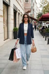 Lela Regular Fit Kruvaze Yaka Desenli Astarlı Bayan Ceket 6927624 LACİVERT