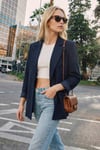 Lela Regular Fit Kruvaze Yaka Desenli Astar Detaylı Kadın Ceket 6927560 LACİVERT