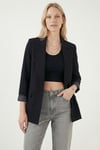 Lela Regular Fit Kruvaze Yaka Desenli Astar Detaylı Kadın Ceket 6927560 SİYAH