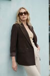 Lela Regular Fit Kruvaze Yaka Desenli Astar Detaylı Kadın Ceket 6927560 KAHVE