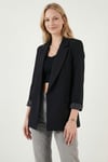 Lela Regular Fit Kruvaze Yaka Desenli Astar Detaylı Kadın Ceket 6927560 SİYAH