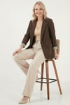 Lela Regular Fit Kruvaze Yaka Desenli Astarlı Bayan Ceket 6927624 KAHVE